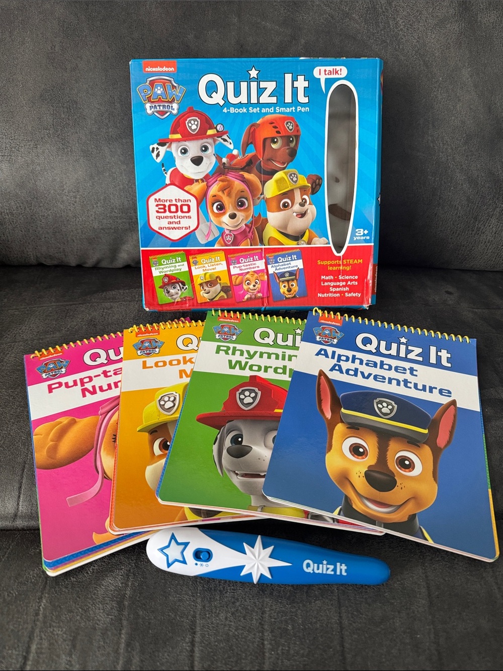 Paw Patrol Quiz It Learning Set with Blue Smart Pen and Colorful Books